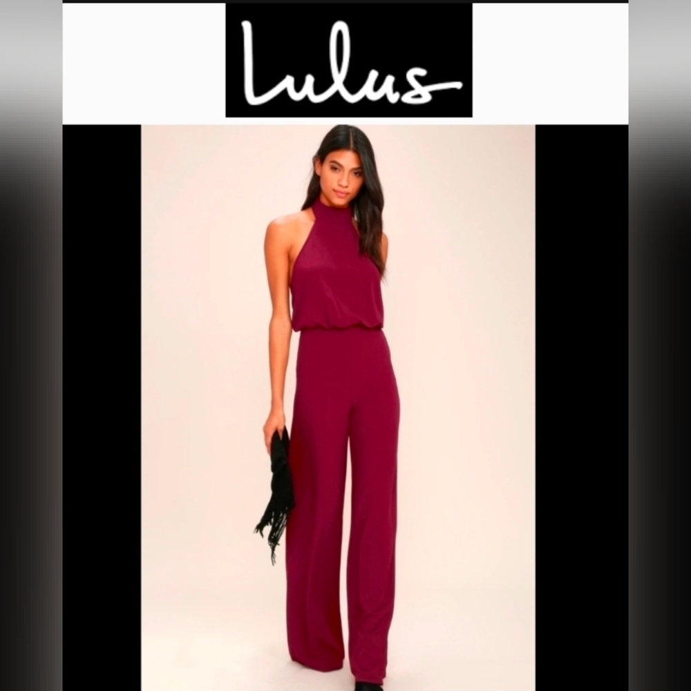 Lulus Moment for Life Wine Red Halter Jumpsuit / Size XS